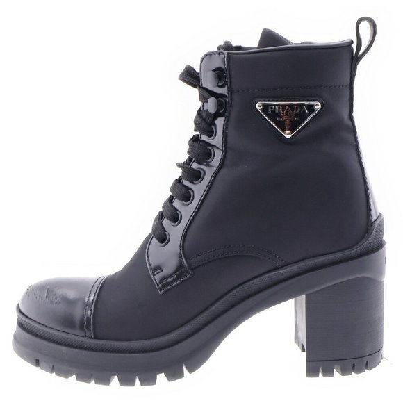 Prada Black Nylon Triangle Zip Boots Lace Up Re Toe - Picture 1 of 5
